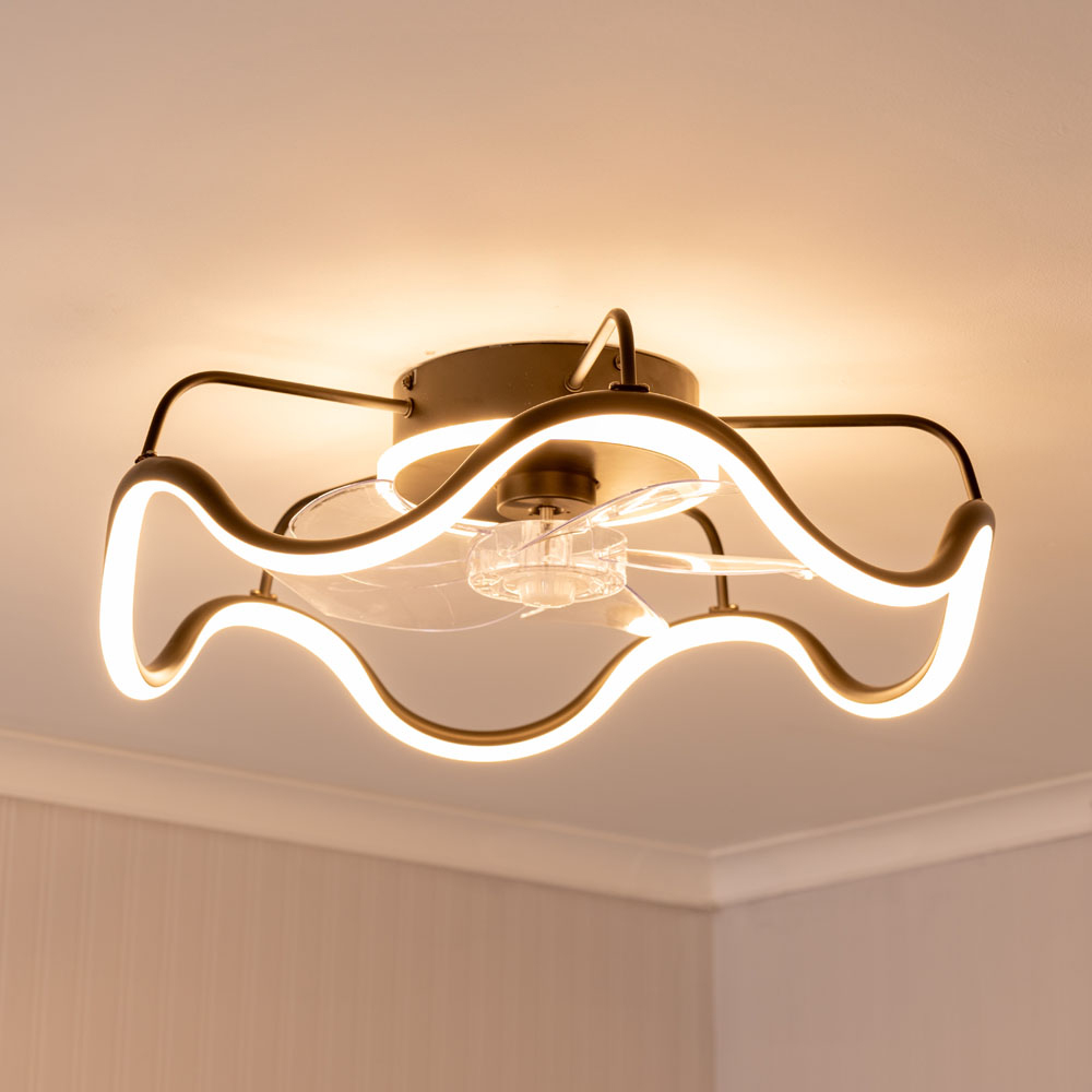 ValueLights Infinity Matt Black Wave Integrated LED Ceiling Fan with Remote Control Image 6