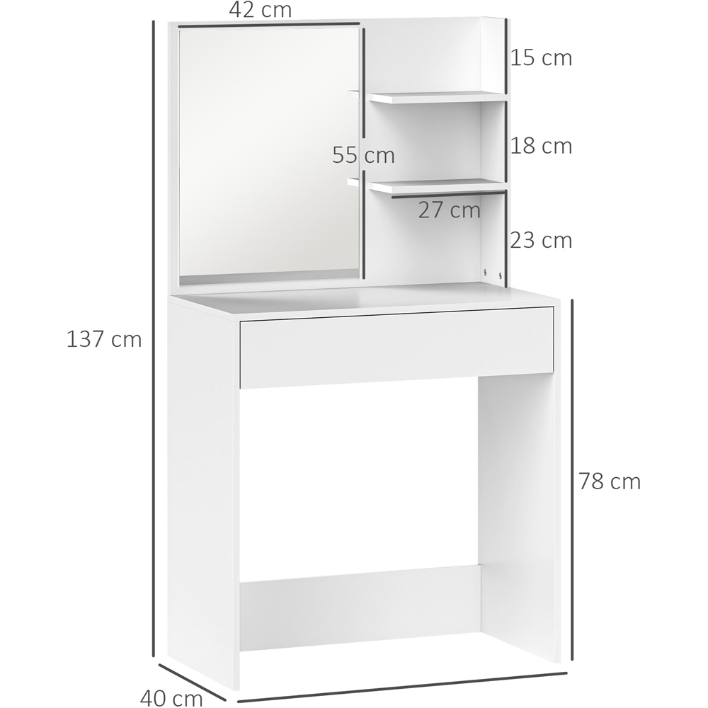 HOMCOM Single Drawer 3 Shelf White Dressing Table with Mirror Image 9