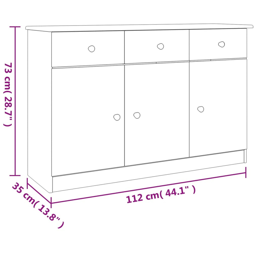 vidaXL Alta 3 Door 3 Drawer Natural Solid Pine Wood Sideboard Image 9