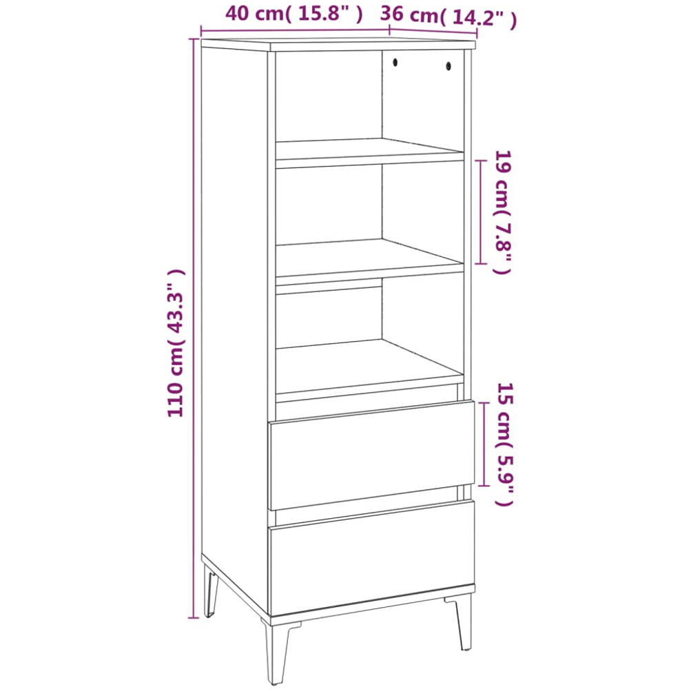 vidaXL 2 Drawer 3 Shelf Sonoma Oak Highboard Image 9