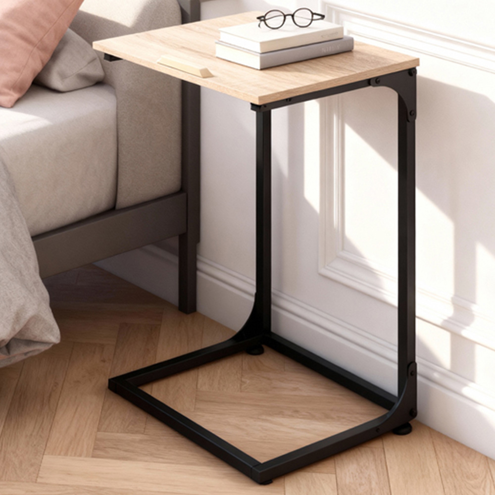 Tectake Ruston C-Shape Sonoma Oak Bedside Table with Tilting Top Image 1