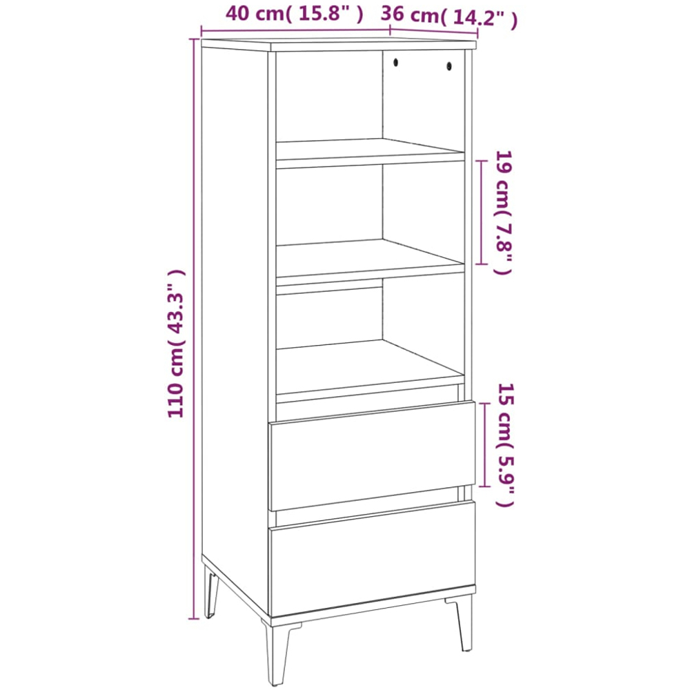 vidaXL 2 Drawer 3 Shelf Concrete Grey Highboard Image 9