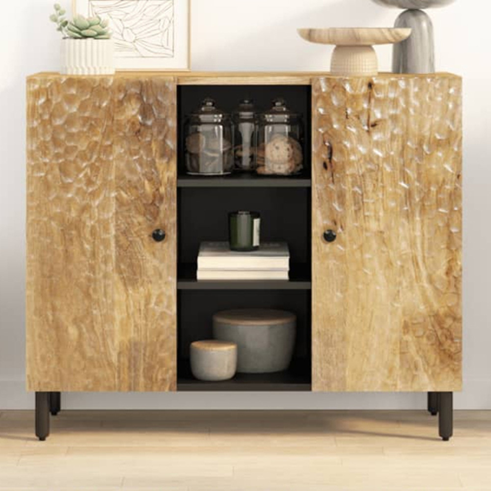 vidaXL 2 Door Natural Solid Mango Wood Side Cabinet Image 1