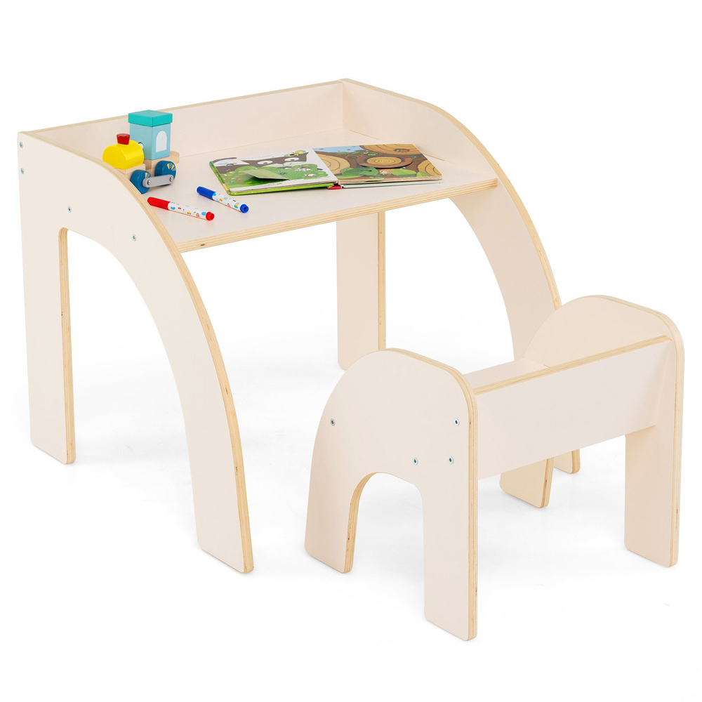 Costway White Wooded Toddler Kids Desk Set Image 2