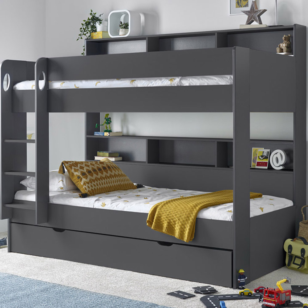 Oliver Onyx Grey Single Drawer Storage Bunk Bed with Orthopaedic Mattresses Image 1