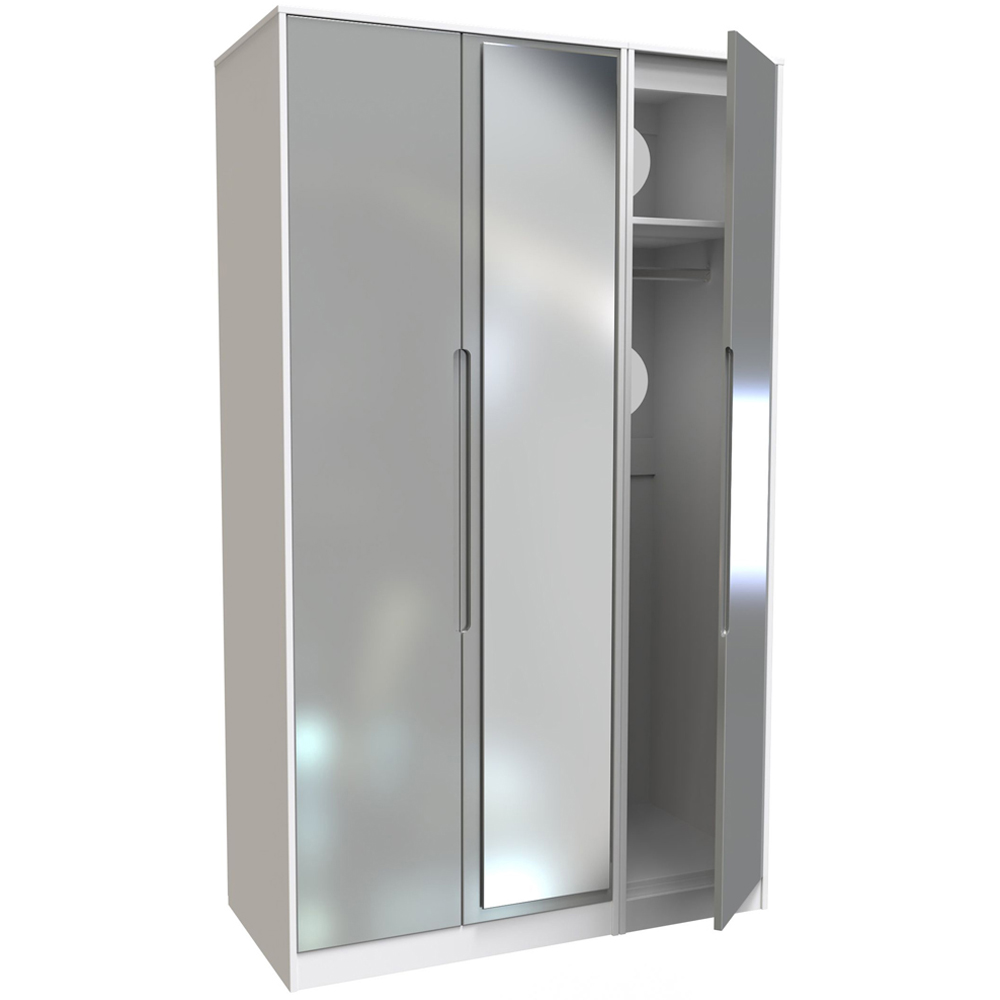 Crowndale Monaco 3 Door Grey Gloss and White Tall Mirror Wardrobe Ready Assembled Image 5