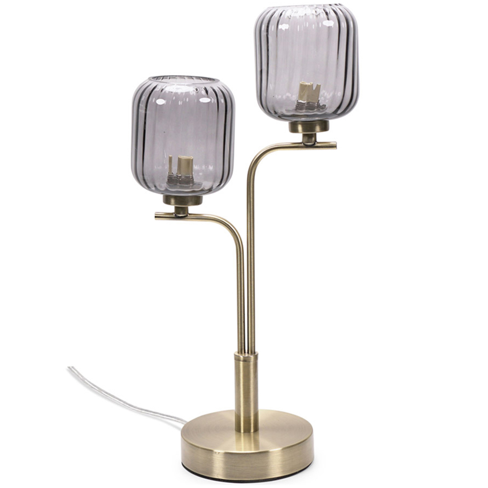 ValueLights Amelie 2 Way Ribbed Glass Gold Stem LED Table Lamp Image 1