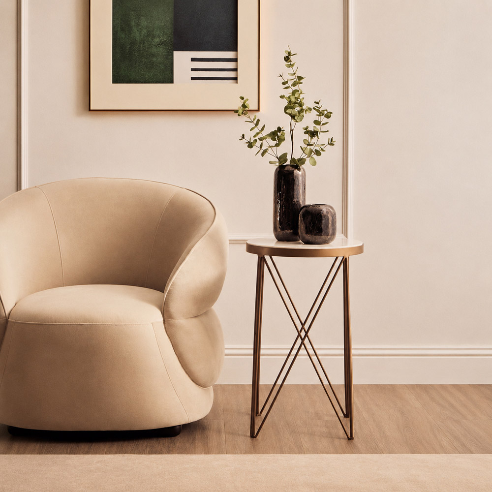 Premier Housewares Shalimar Gold Finish Round Side Table with Marble Top Image 3
