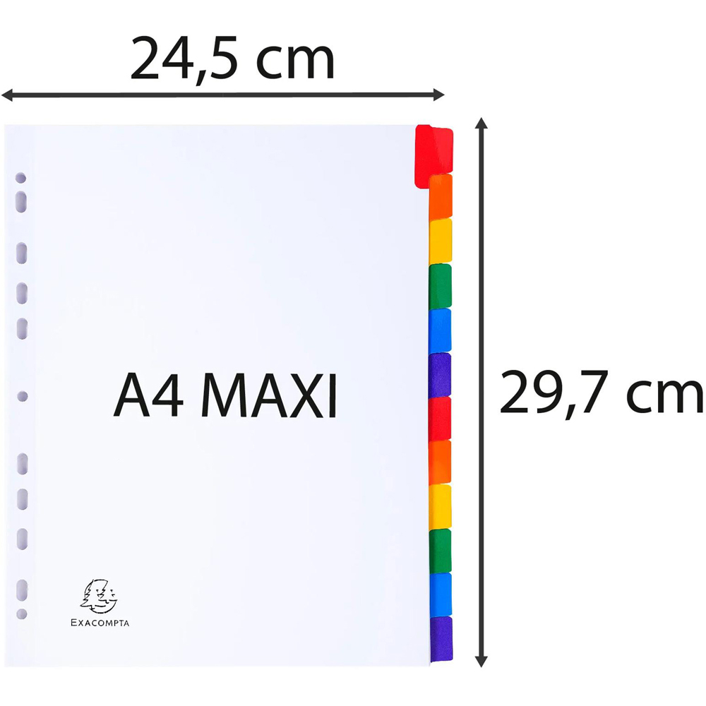 Exacompta A4 Maxi 12 Section White Divider with Multicolour Tabs 20 Pack Image 9
