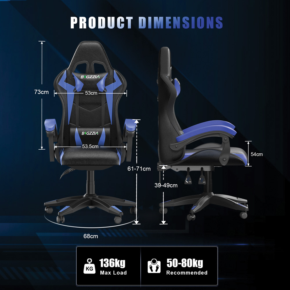 Rattrix Blue Height Adjustable Lumbar Backrest Gaming Chair with Headrest and LED Light Image 7