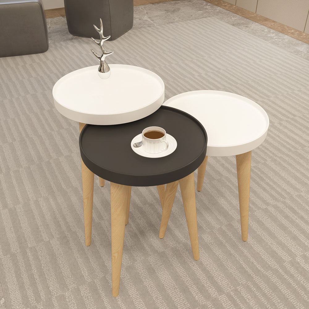 Decorotika Piscina White and Anthracite Nest of Coffee Tables Set of 3 Image 2