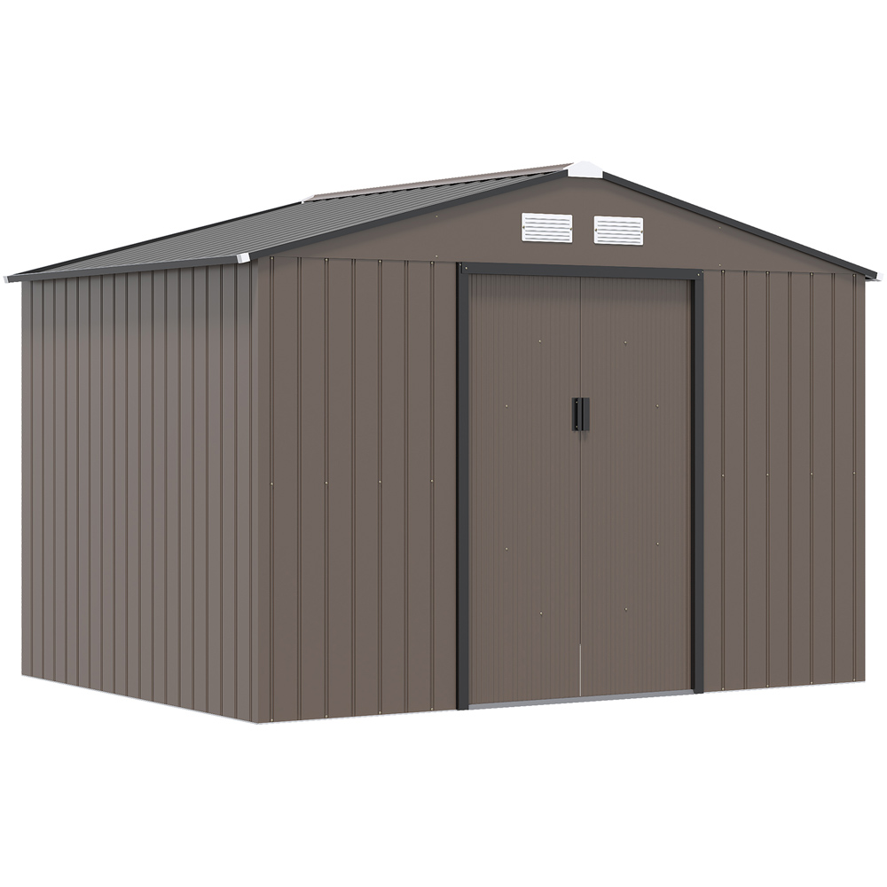Outsunny 9 x 6ft Double Door Brown Garden Metal Shed Image 1