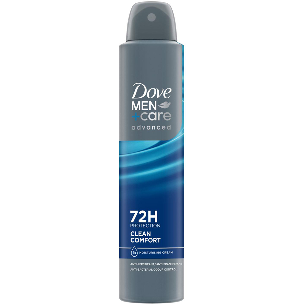 Dove Men+Care Advanced Clean Comfort Anti-Perspirant Deodorant Aerosol 200ml 36 Pack Image 2