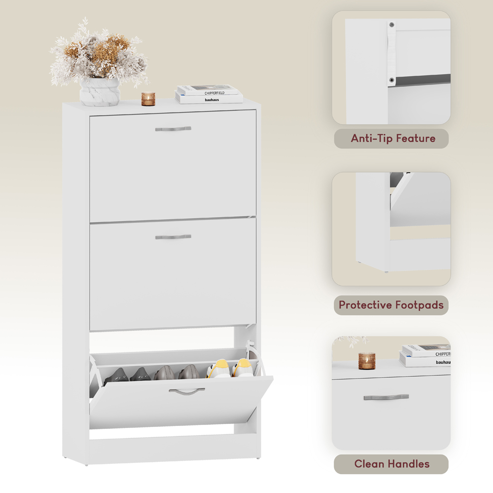 VIDA DESIGNS White 3-Drawer Shoe Cabinet Rack Image 5