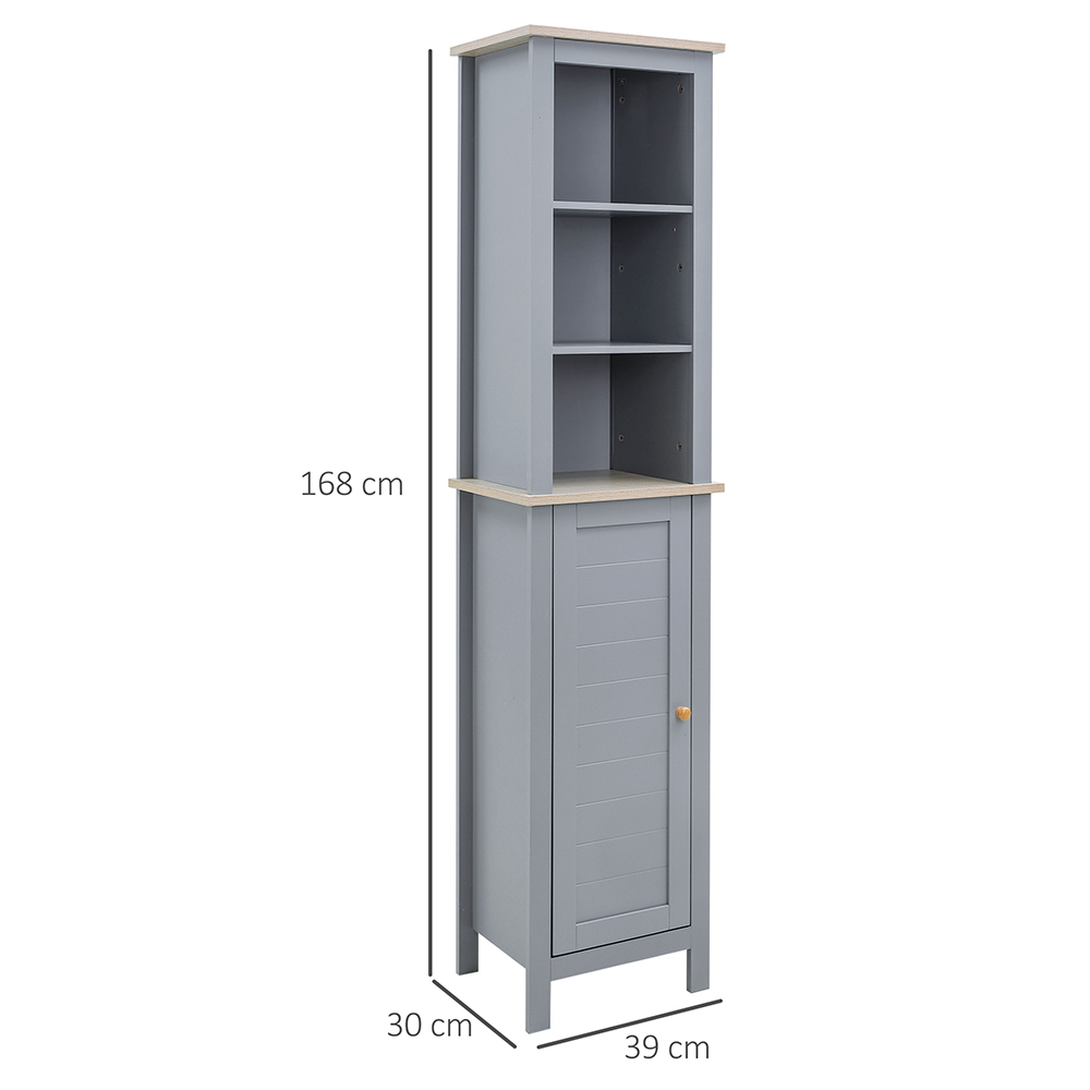 Kleankin Grey Single Door 3 Shelf Tall Floor Cabinet Image 3