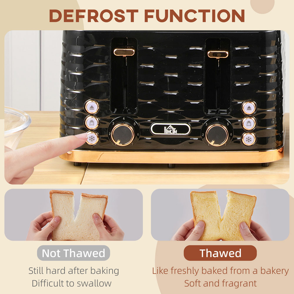 HOMCOM 800-209V70BK Black Ripple 4 Slot Toaster 1600W Image 6