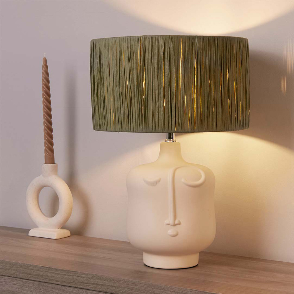 Lighting Collection Castell Sage Green Raffia Shade Ceramic Table Lamp Image 2