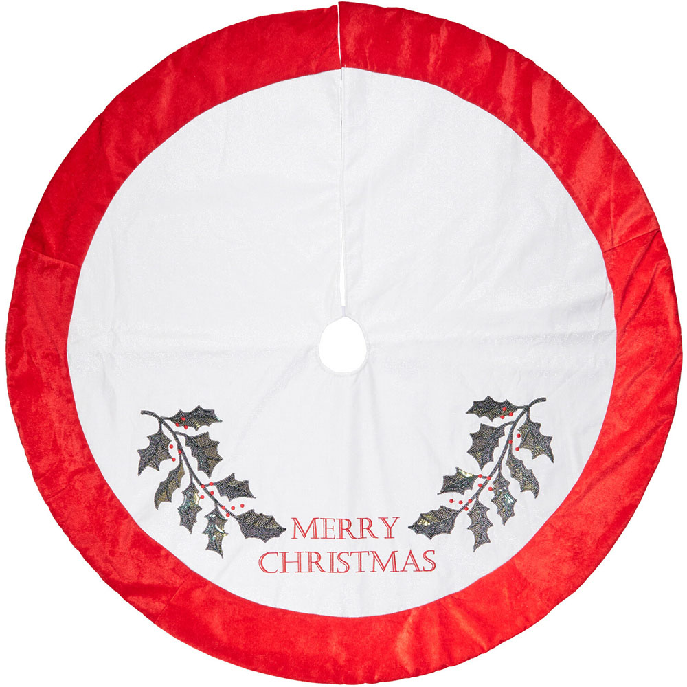 Sparkly Holly Tree SkirtWhite and Red Image 1