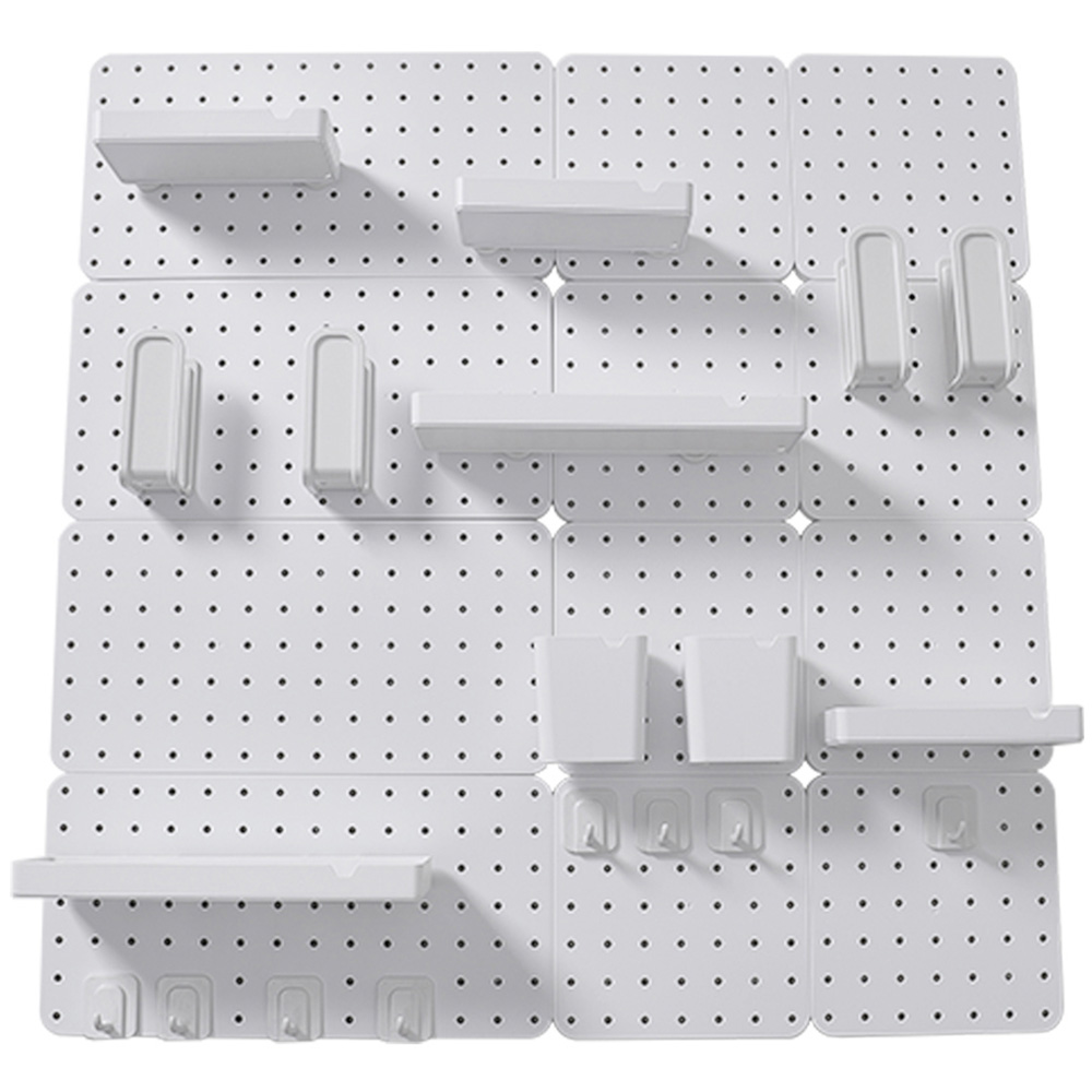Living and Home White Square Pegboard Wall Storage Rack Image 3