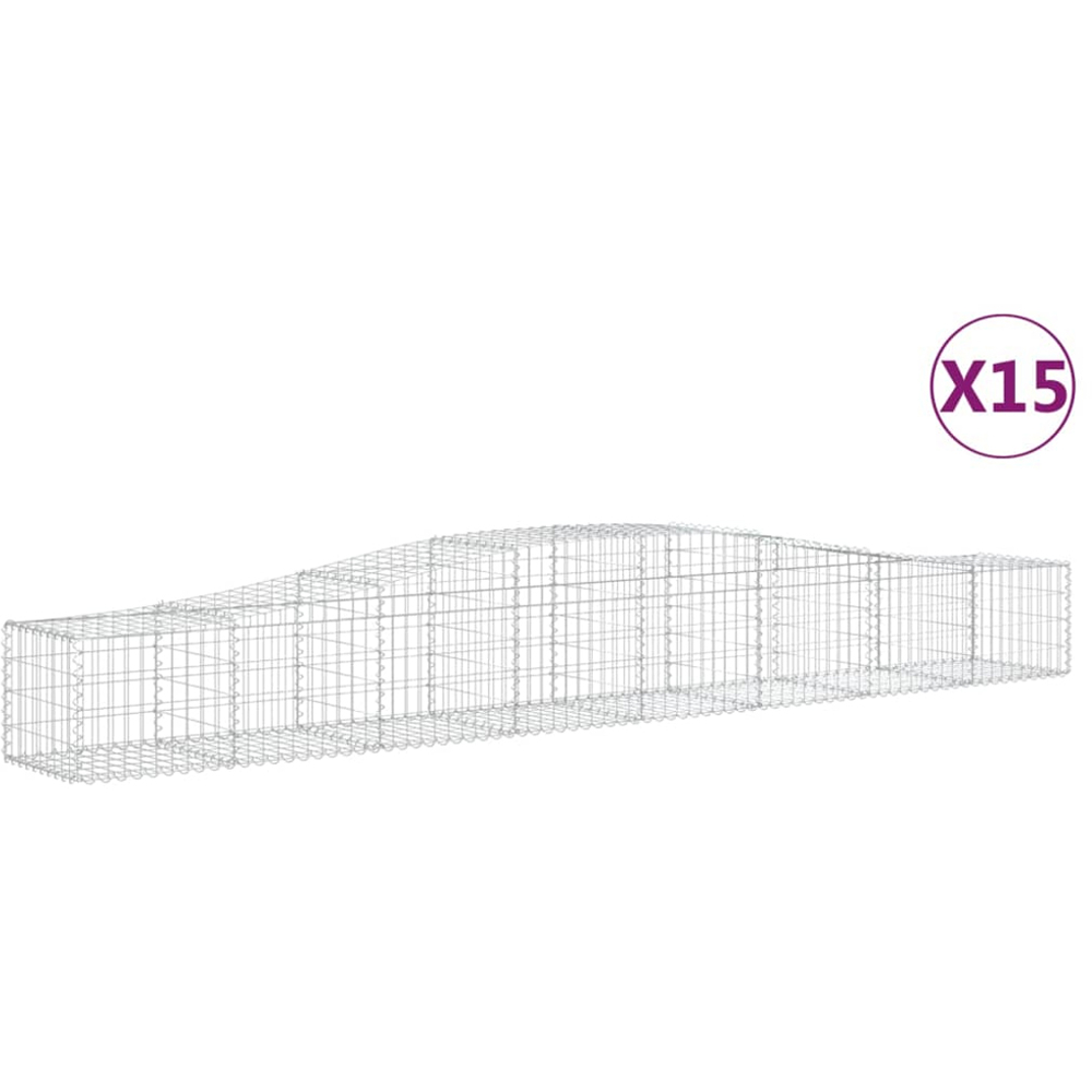 vidaXL Silver Galvanised Iron Arched Gabion Basket 40/60 x 50 x 400cm 15 Pack Image 2