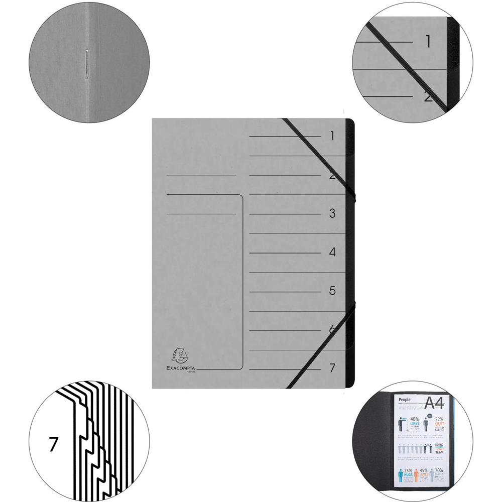 Exacompta A4 7 Compartment Grey Elastic Multipart File Folder 10 Pack Image 5