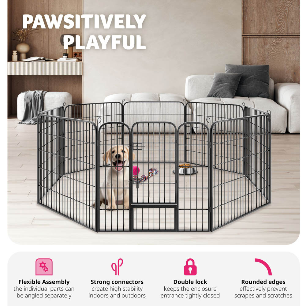 tectake 8 Panel Foldable Grey Dog Pen 80 x 210cm Image 3