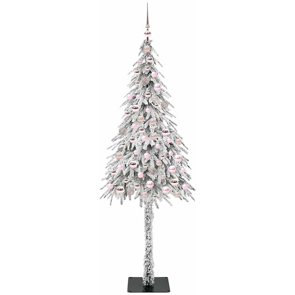 vidaXL Pre-Lit Pink Bauble White Snow Flocked Artificial Christmas Tree 7ft Image 2