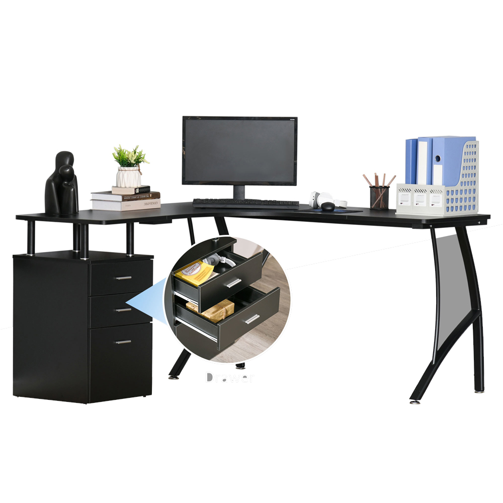 Portland L-Shaped Storage Drawer Desk Black Image 3
