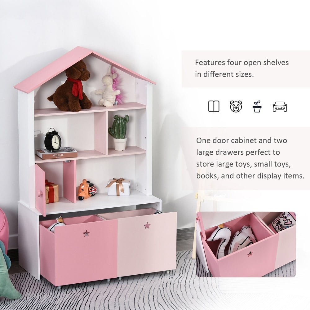 Portland Kids Pink Bookcase with Wheels Image 7