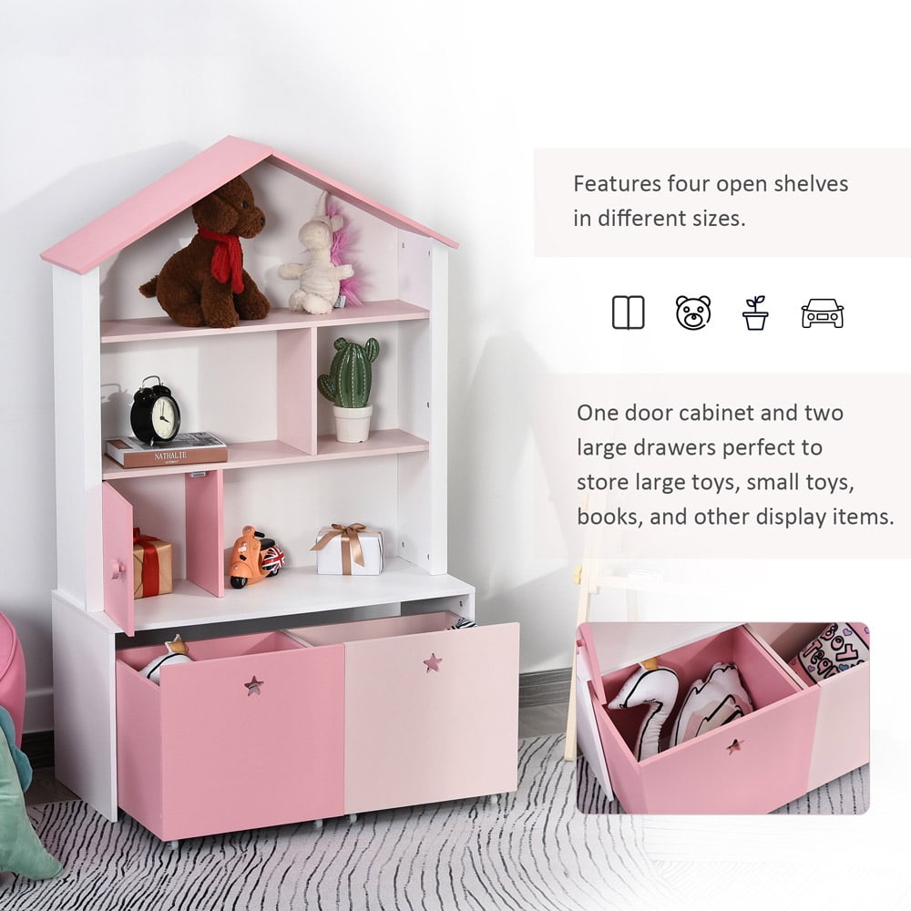 HOMCOM Kids Pink Bookcase with Wheels Image 7