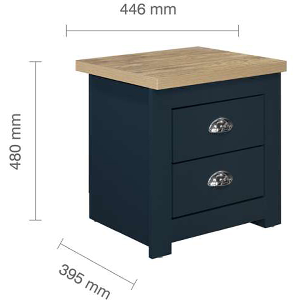 Highgate 2 Drawer Navy and Oak Bedside Table Image 6