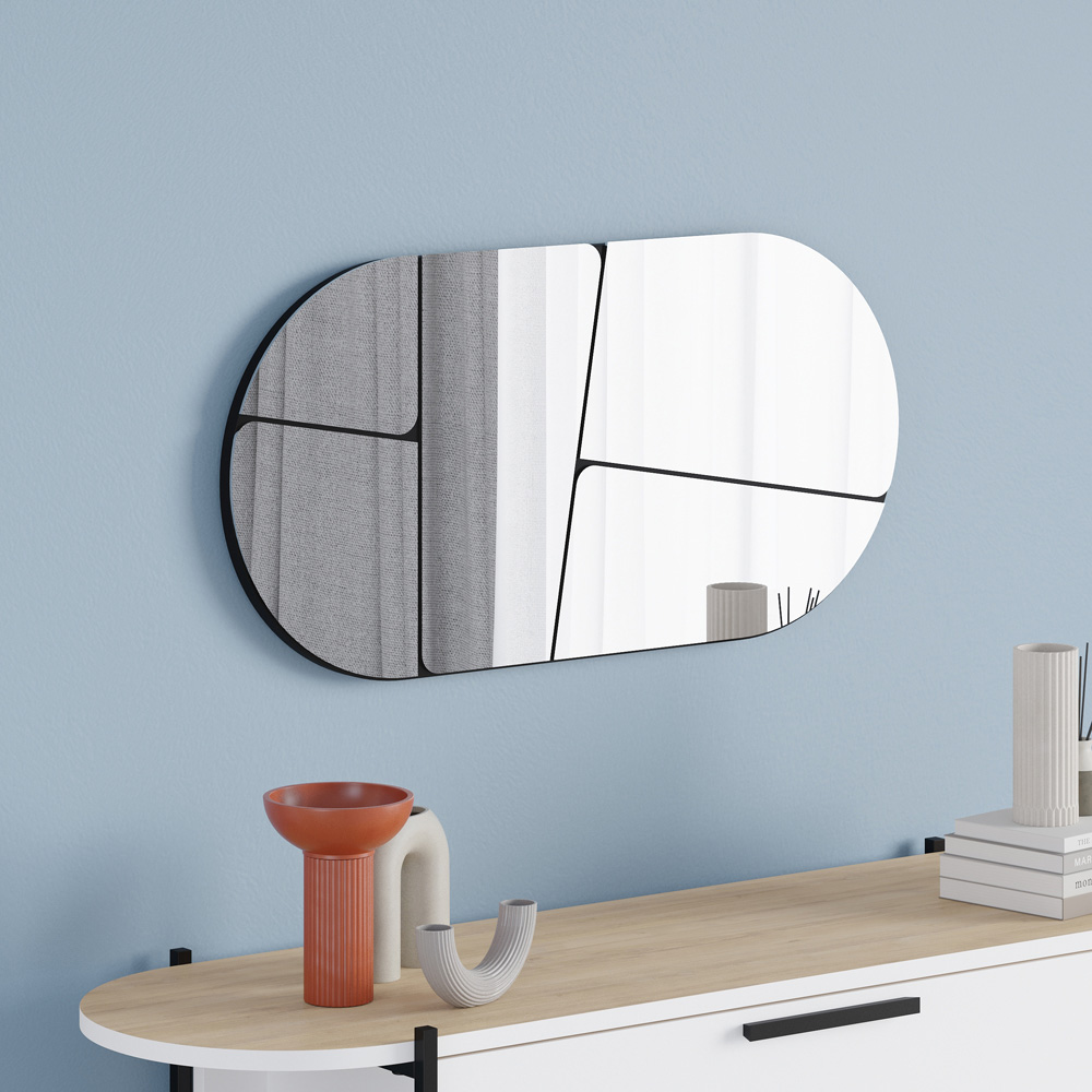 Decortie Otis Abstract Line Design Black Bevelled Oval Wall Mirror 80 x 40cm Image 2