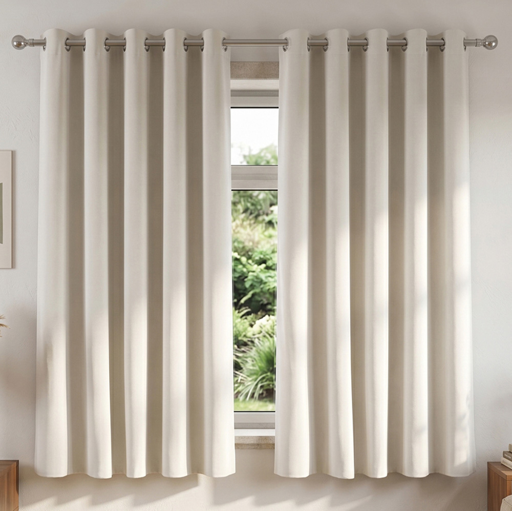 Living and Home Solid Beige White Blackout Chenille Curtains 168 x 183cm Image 1