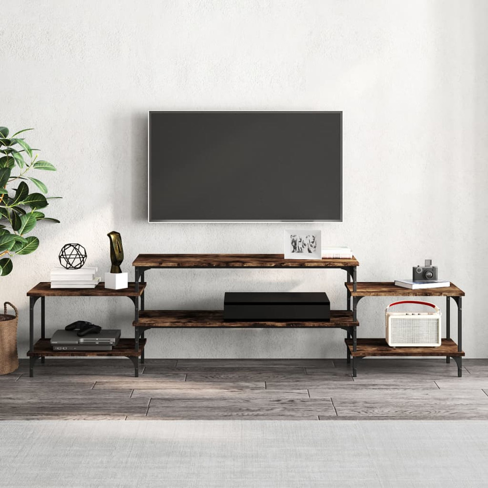 vidaXL 3 Open Shelf Smoked Oak Wide TV Cabinet with Adjustable Legs Image 3