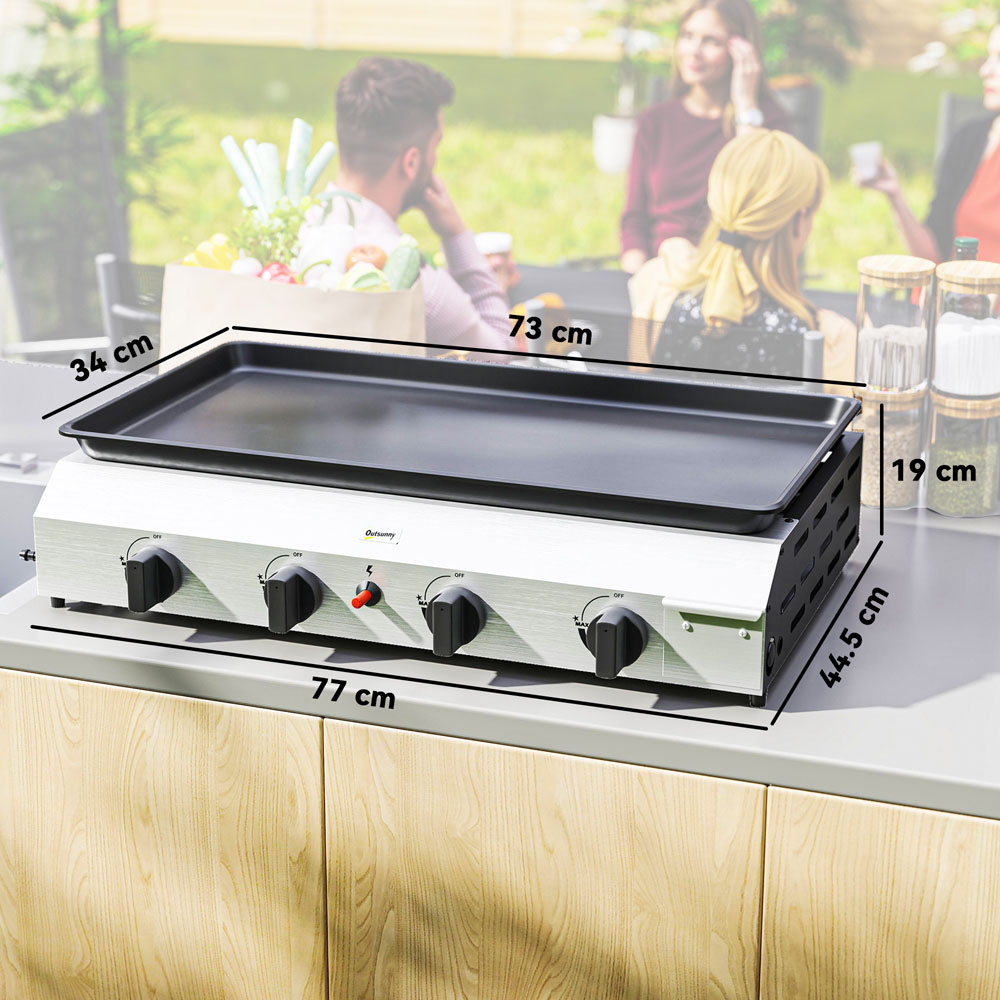 Outsunny Silver Gas Plancha Grill with 4 Stainless Steel Burner Image 9
