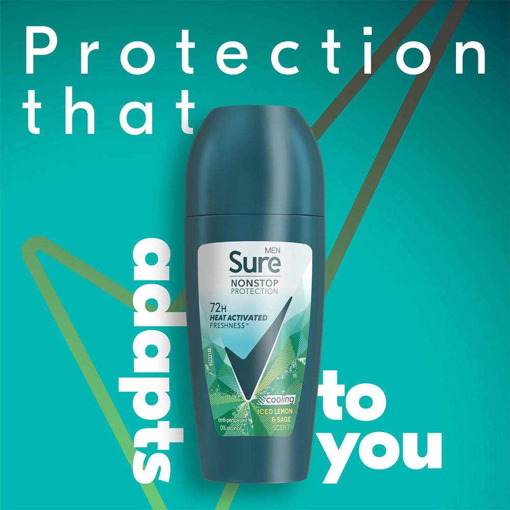 Sure Men Nonstop Protection Iced Lemon and Sage Antiperspirant Deo Roll On 50ml 6 Pack Image 3