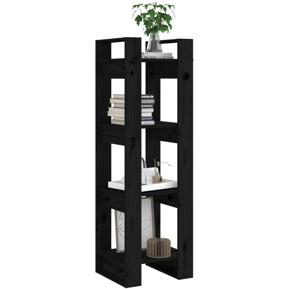 vidaXL 4 Shelf Black Solid Pine Wood Bookcase Image 5