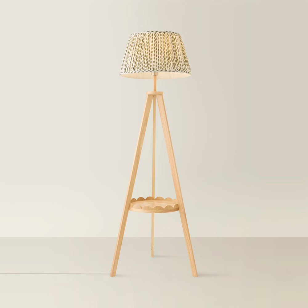 ValueLights Morrigan Green Floral Pleated Shade Scallop Tripod LED Floor Lamp with Bulb Image 4