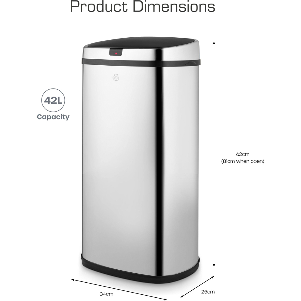 Swan Stainless Steel Square Sensor Bin 42L Image 8