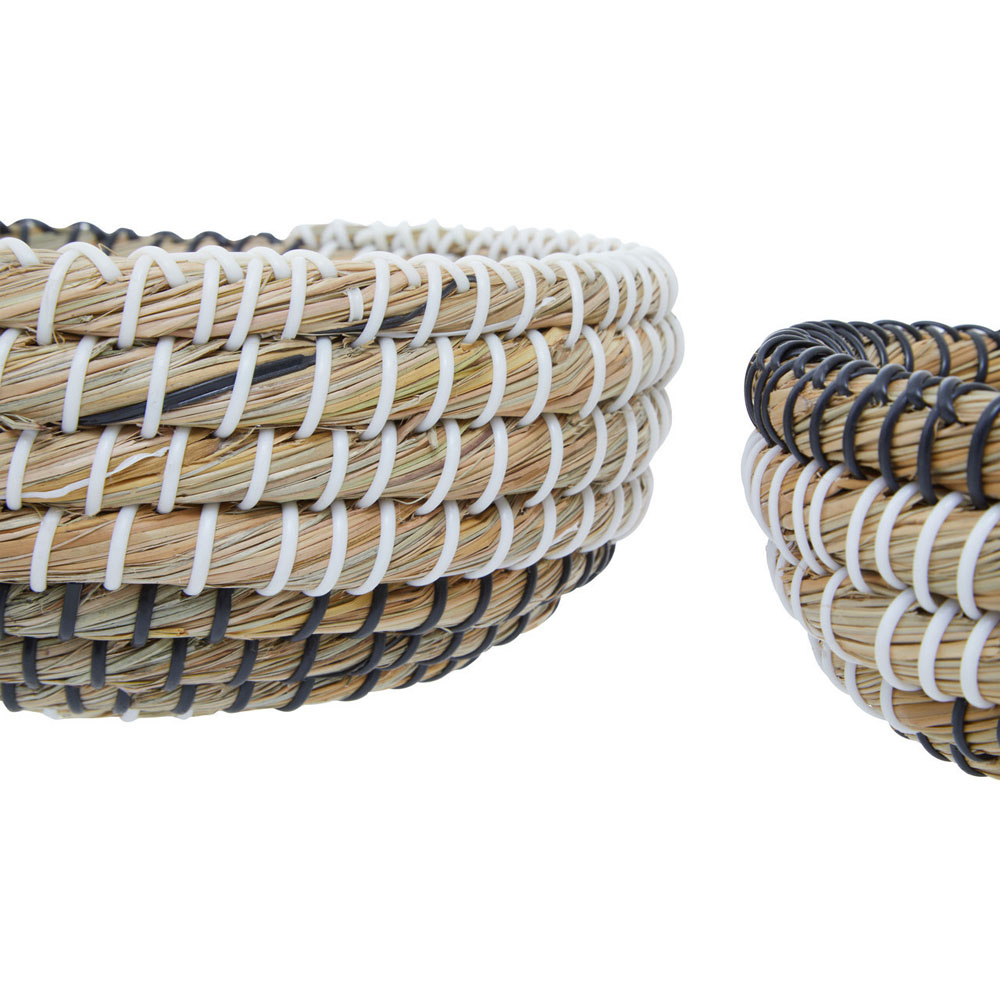 Premier Housewares White and Black Oval Straw Basket 3 Pack Image 5