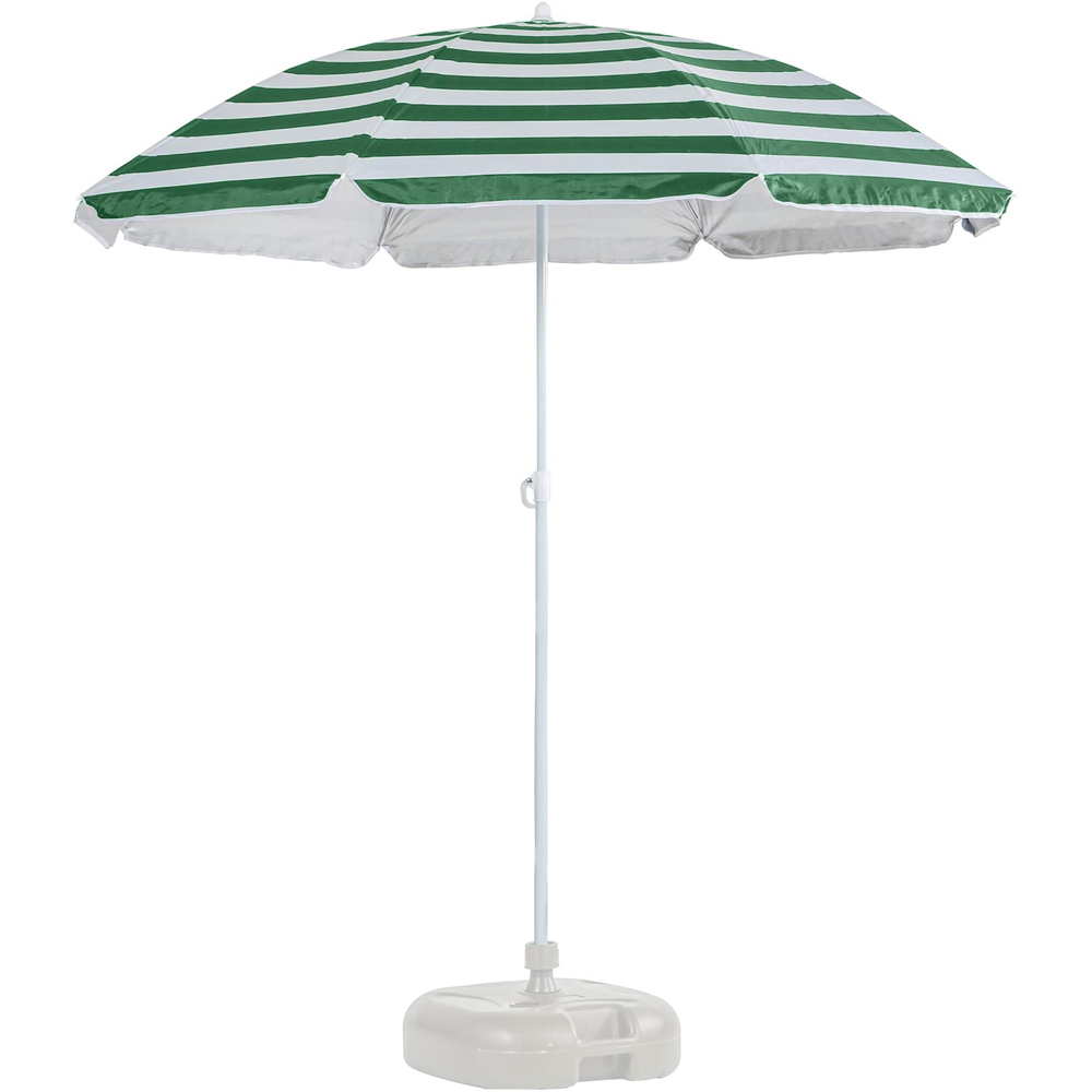 Harbour Housewares Green Stripe Metal Beach Parasol with White Fillable Base 1.8m Image 1