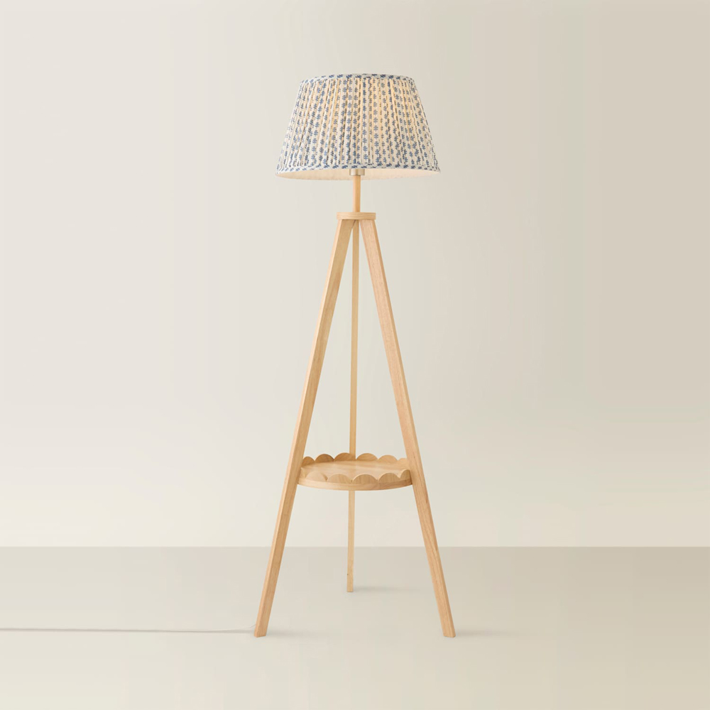 ValueLights Morrigan Blue Floral Pleated Shade Scallop Tripod LED Floor Lamp with Bulb Image 4