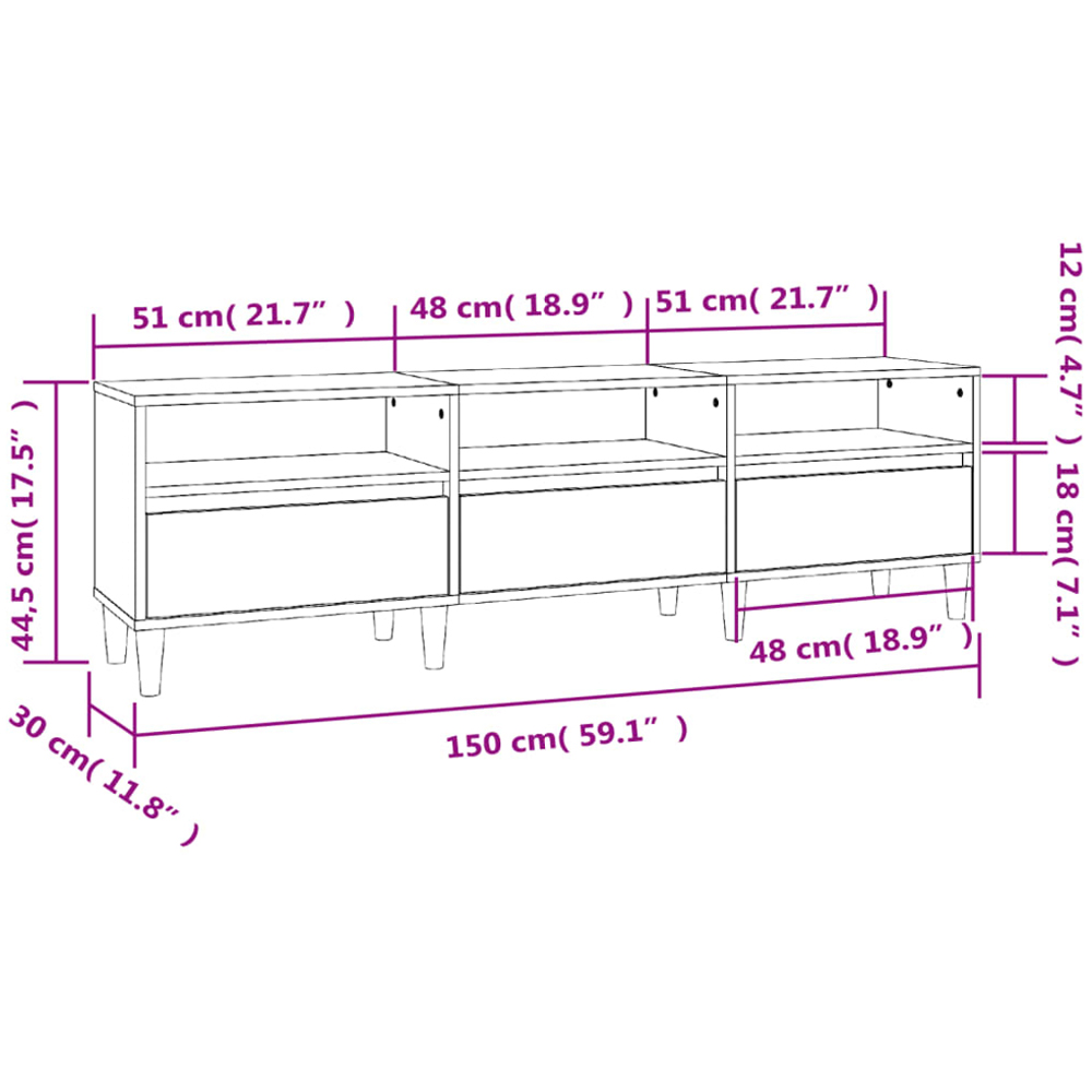 vidaXL 3 Door 3 Shelf Smoked Oak TV Cabinet Image 9