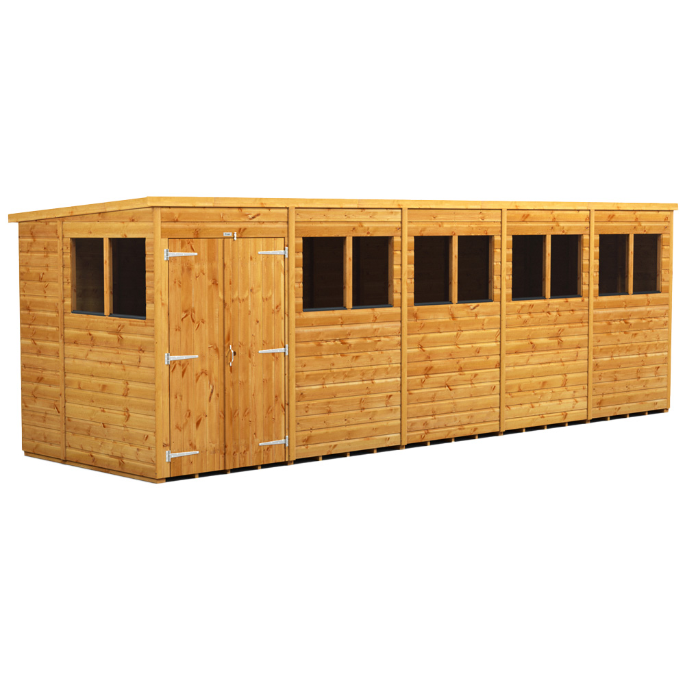 Power Sheds 20 x 6ft Double Door Pent Wooden Shed Image 1