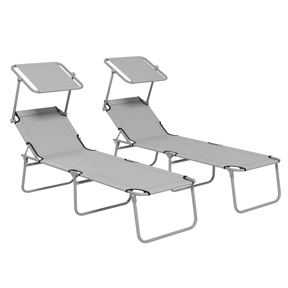 Outsunny Set of 2 Light Grey Adjustable Folding Sun Lounger Image 2