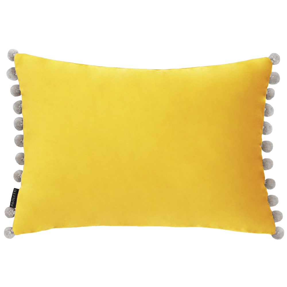 Paoletti Fiesta Mimosa Silver Pom Pom Velvet Cushion Image 1