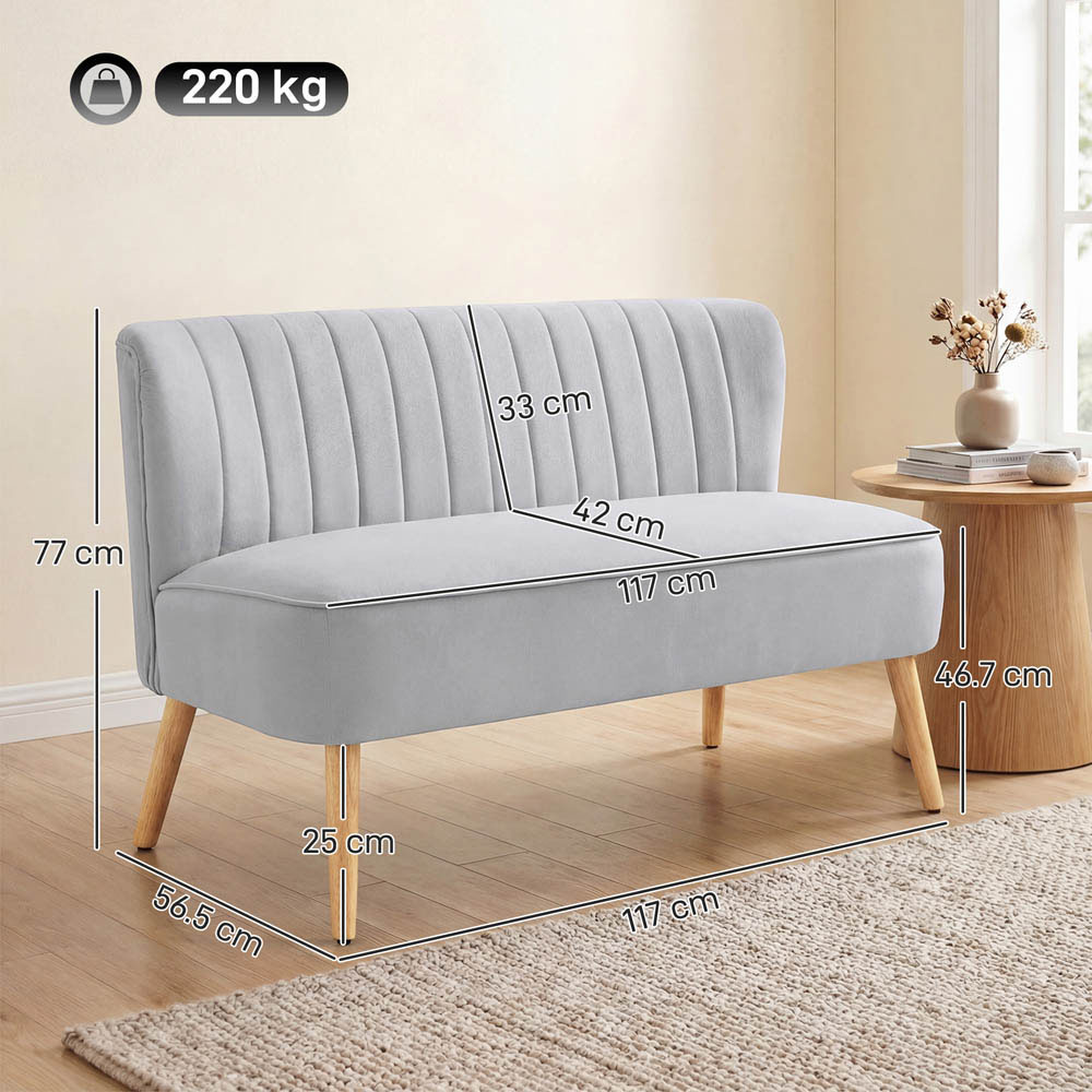 Portland 2 Seater Light Grey Velvet Feel Foam Padded High Back Sofa | Wilko