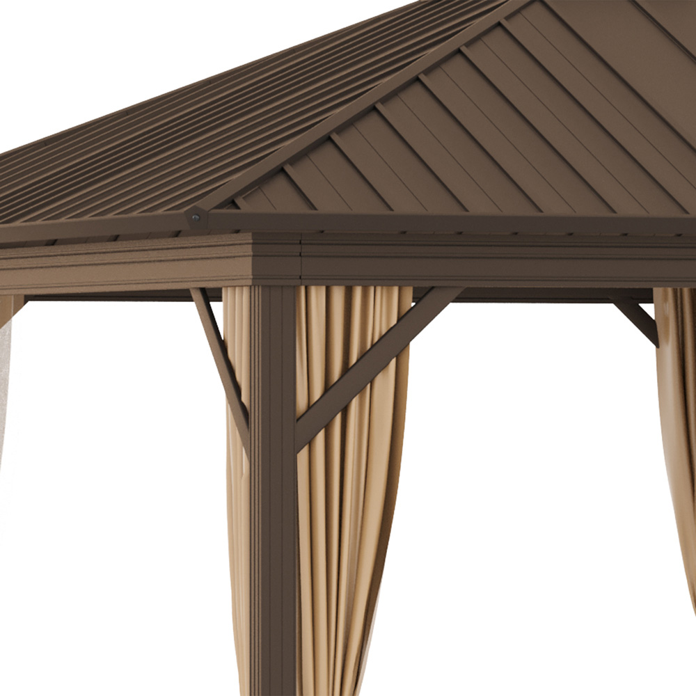 Outsunny 3.6 x 3m Brown Curtain Gazebo with Hardtop Image 5