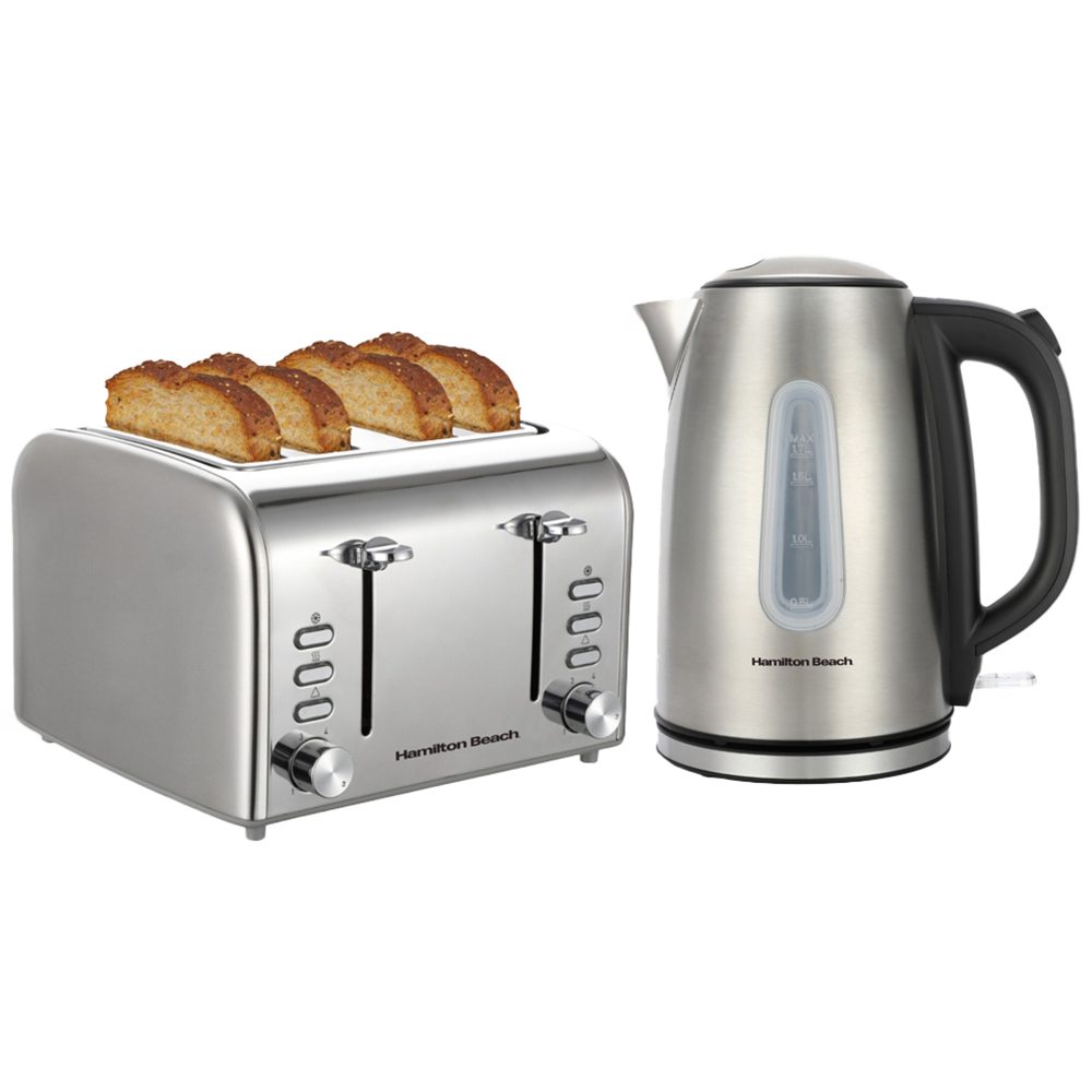 Hamilton Beach HBKTBRUSH Brushed Rise Kettle 1.7L and 4 Slice Toaster Bundle Image 1