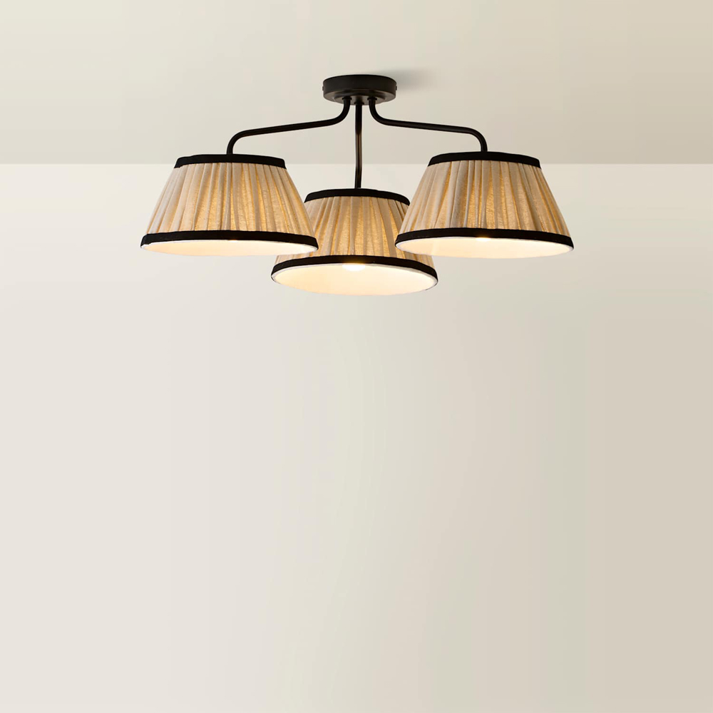 ValueLights Clara 3 Arm Linen Pleated Shade Black Ceiling Light with Bulb Image 5